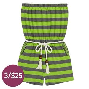 NoBo • Green & Gray Striped Strapless Romper with Pockets • Size M